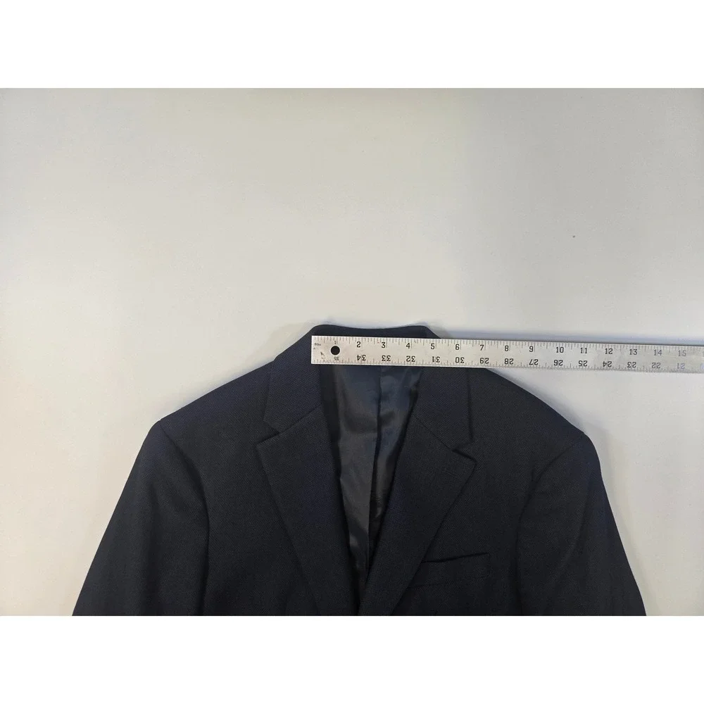 Zara Man Navy Blue Textured Wool Blend Two Button Suit Jacket Blazer Size 38R